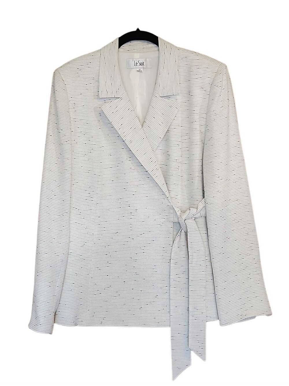 VINTAGE LE SUIT WARM WHITE TEXTURED WRAP BLAZER TIE WAIST JACKET 12 CAREER - Picture 2 of 11